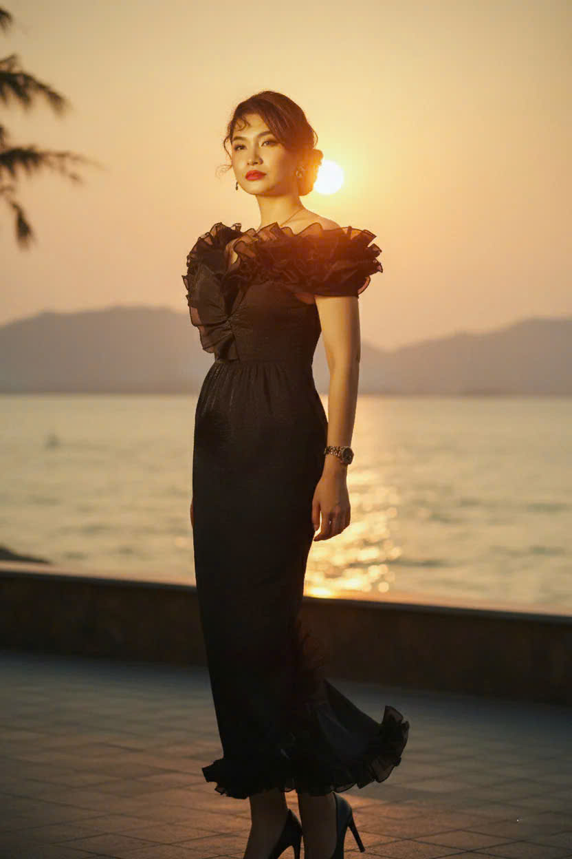 Đầm Maxi Trễ Vai, Đầm Dài Đi Tiệc, Đầm Dạ Hội Đen thời trang thiết kế Hity