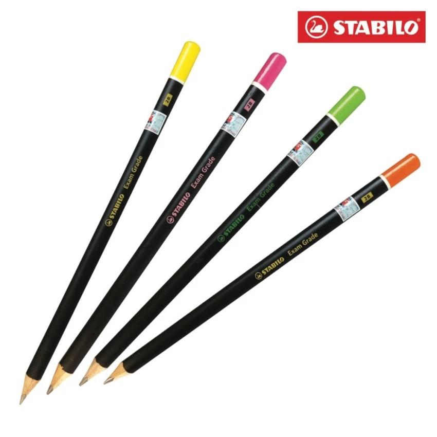 Bộ 4 cây bút chì gỗ STABILO Exam Grade 288T 2B thân tam giác, đuôi bút 4 màu (PC288T-C4)