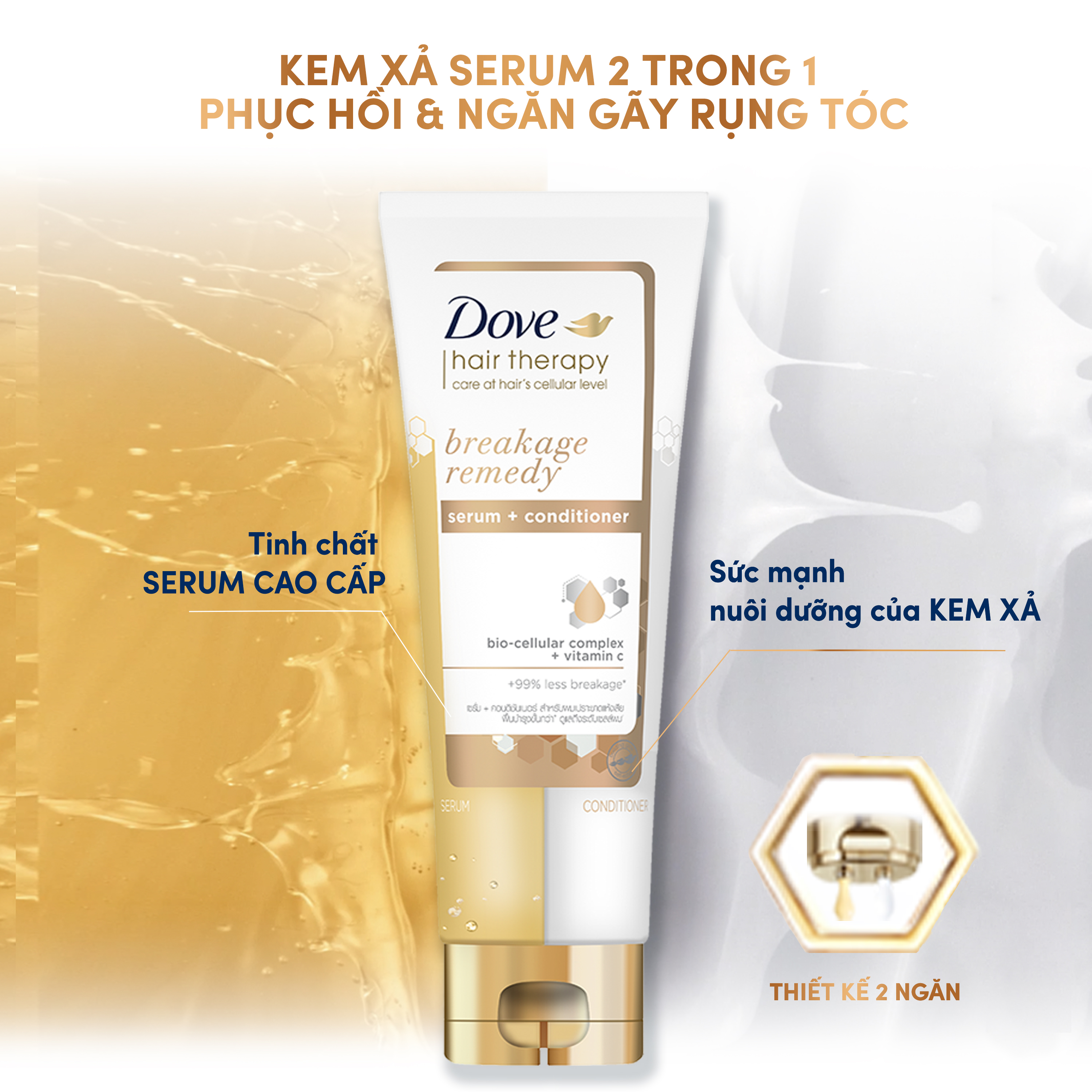 Combo Dầu gội và Kem Xả Serum 2 trong 1 Dove Breakage Remedy Phục hồi và Ngăn gãy rụng 380ml, 230 ml