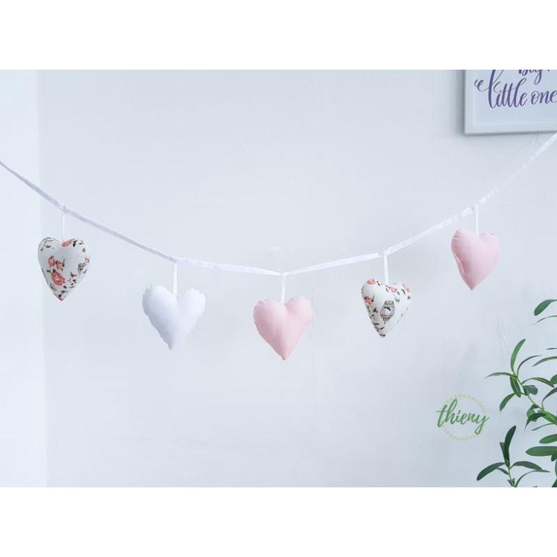 Dây trái tim vải cotton kaki xịn, may đẹp - trang trí, Decor, Sinh nhật, màu trắng hoa hồng