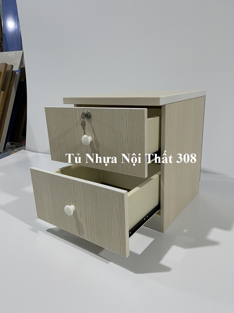 Tủ, Kệ Đầu Giường Nhựa Đài Loan Cao 48cm Ngang 42cm Sâu 42cm Màu Gỗ Sồi K105