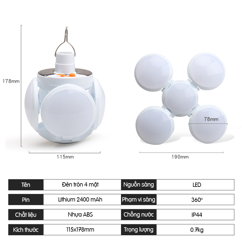 Đèn năng lượng mặt trời đèn led 5 mặt 5 bóng tiện lợi - K1612