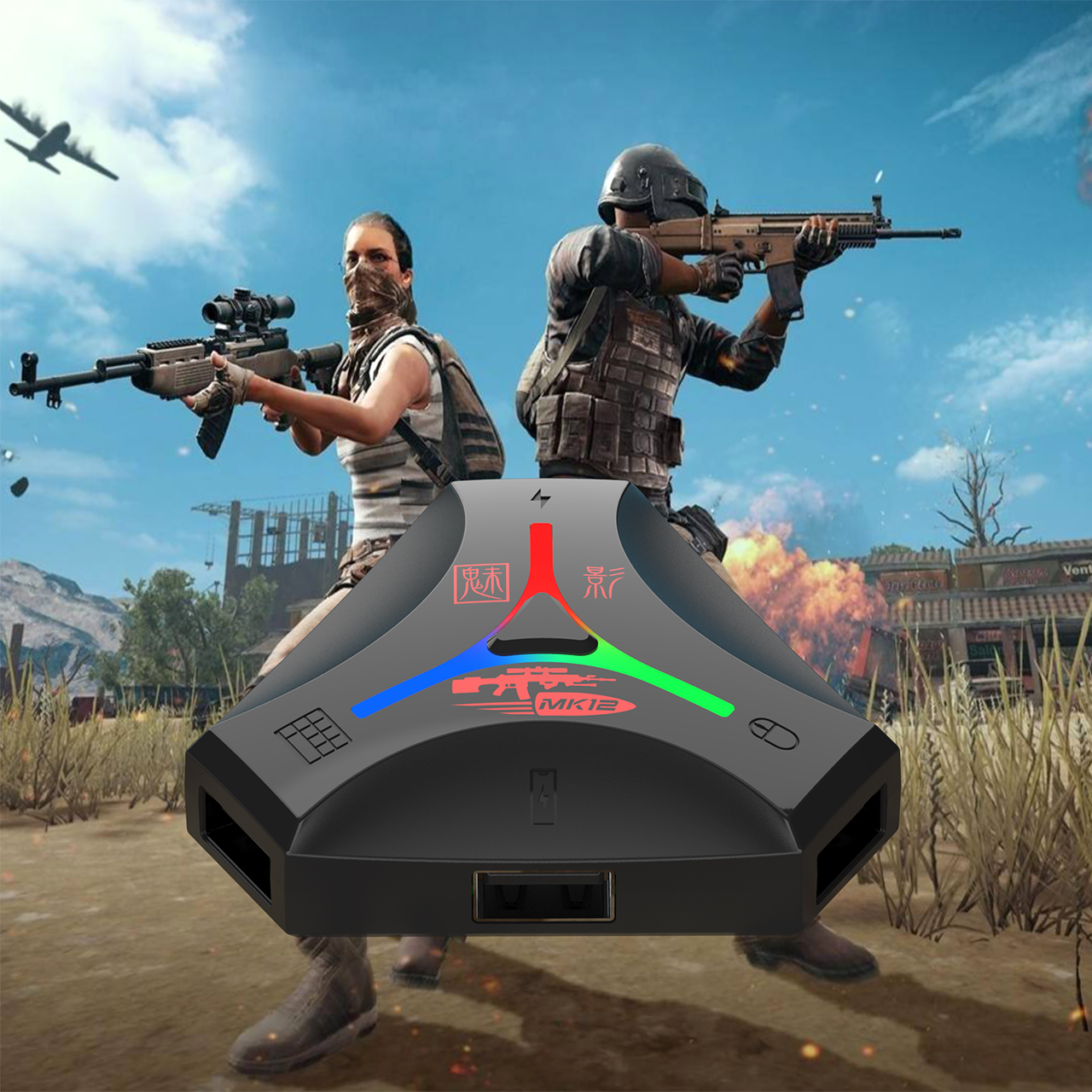 Bộ chuyển đổi bàn phím và chuột Vinetteam MK12 bluetooth 5.1 có ghìm tâm AI chơi game PUBG, FF, LIÊN QUÂN dùng cho điện thoại Android, IOS hỗ trợ cả chipset mediateck - hàng chính hãng