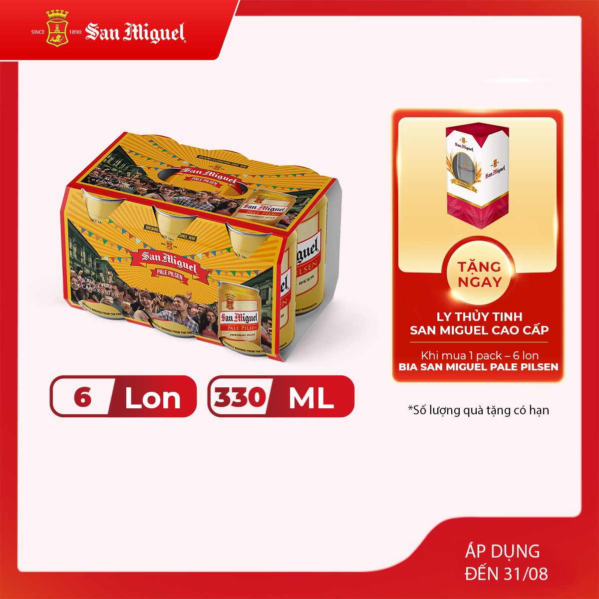 Lốc 6 lon Bia San Miguel Pale Pilsen lon 330ml