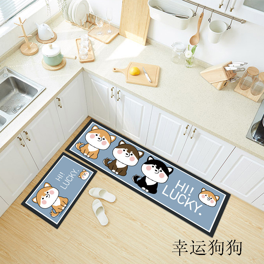 Thảm Bếp Set 2 Chiếc Hình Chữ L Họa Tiết Chú Chó Đáng Yêu