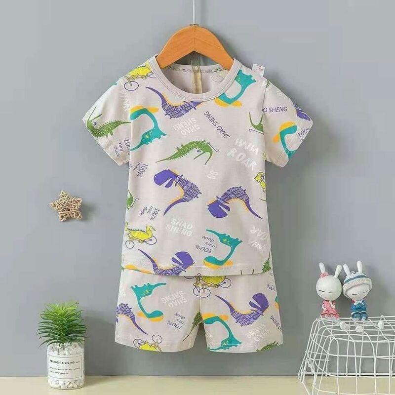 Set bộ cotton ngắn cho bé trai hoạ tiết khủng long đáng yêu, chất zip quảng châu xịn mát
