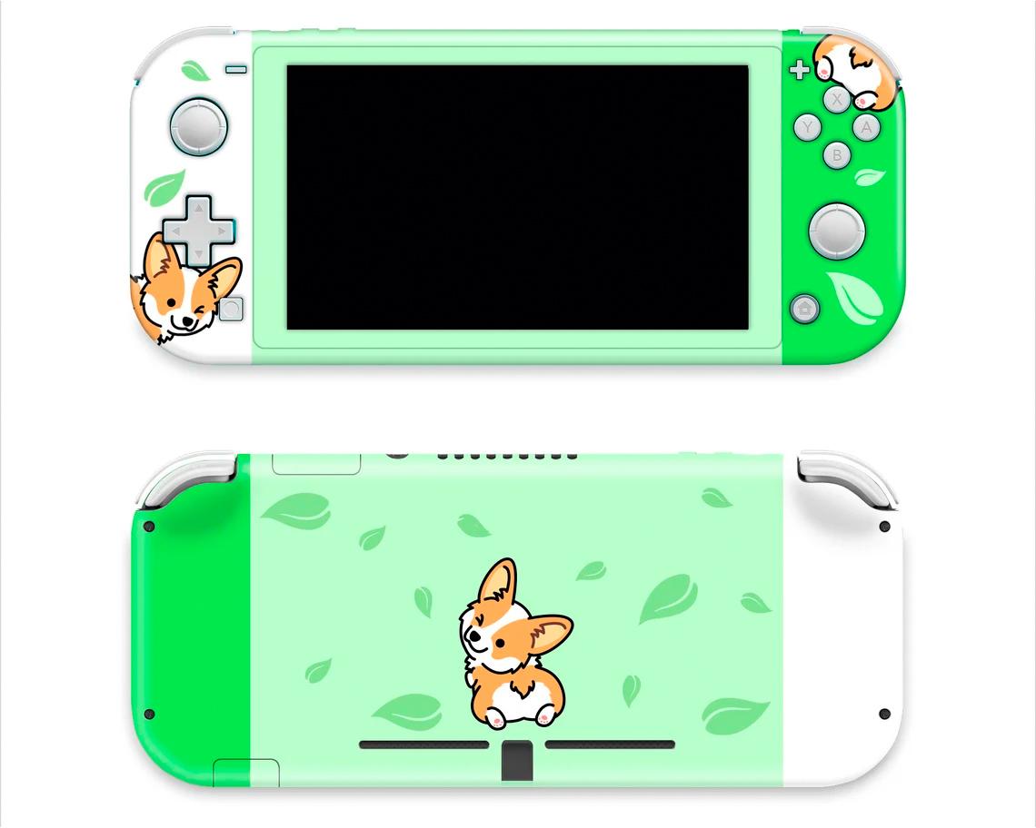 Skin decal dán Nintendo Switch Lite mẫu Corgi dễ thương so cute nền xanh phối trắng (dễ dán, đã cắt sẵn)