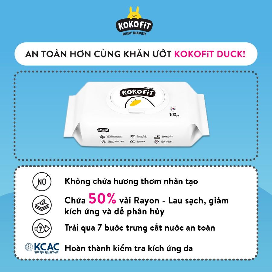 Khăn Ướt Thiên Nhiên KOKOFiT - DUCK Hàn Quốc 50% Vải Rayon 100 tờ/hộp 221g