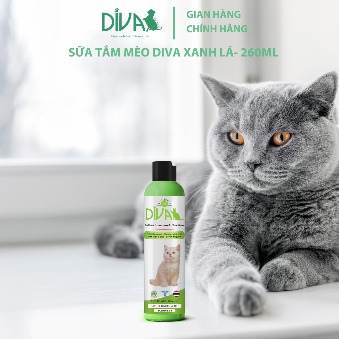 SỮA TẮM CHO MÈO DIVA XANH LÁ 260ML (DIVA FORMULA 6)