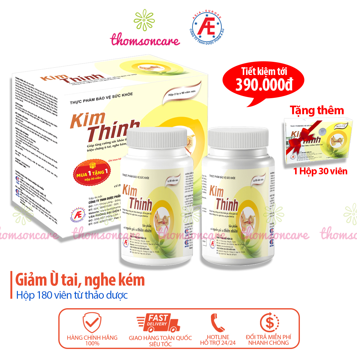 Kim thính - Dạng lọ mẫu mới tiết kiệm hơn - Tăng cường thính lực, cải thiện nghe không rõ, ù điếc tai từ thảo dược