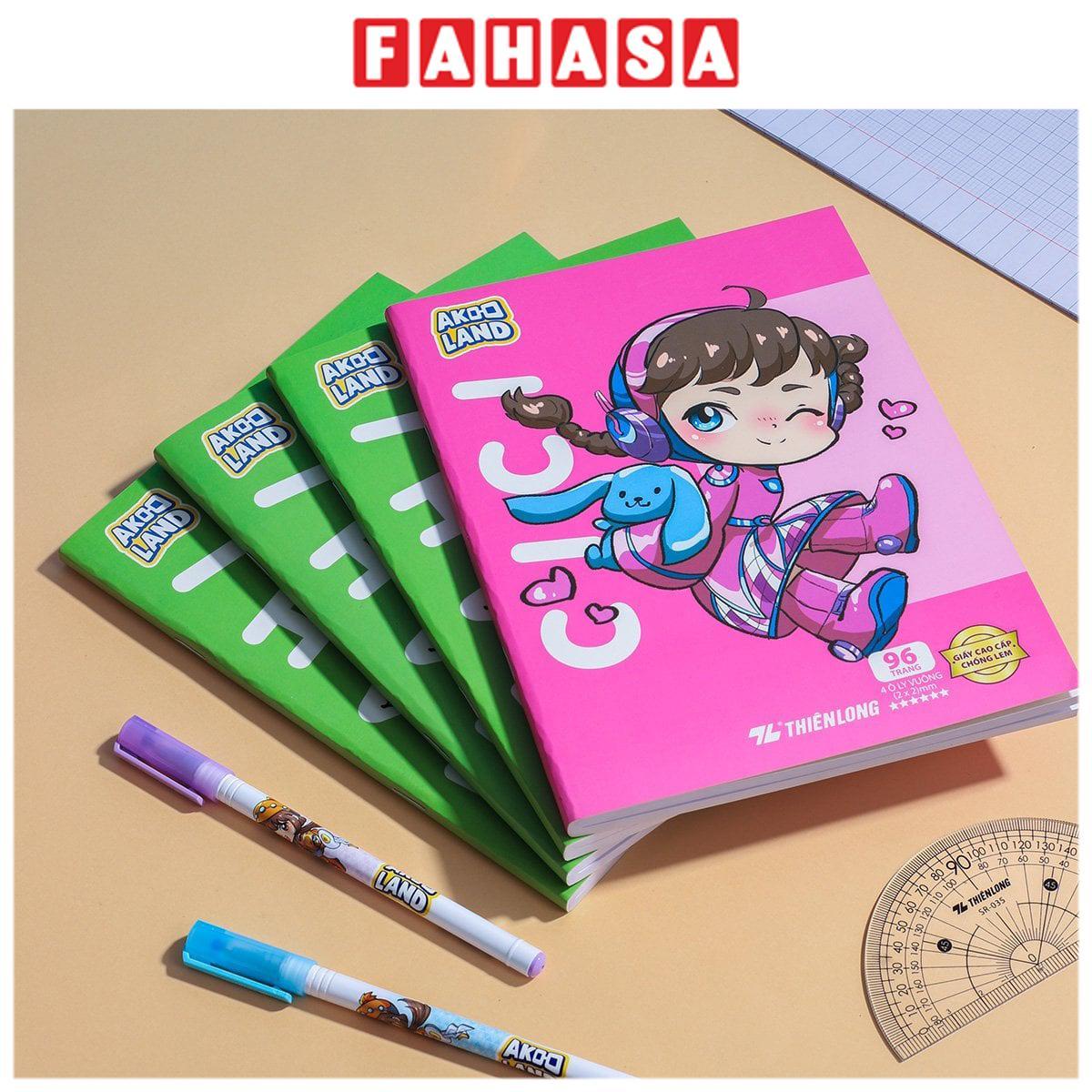 Tập Học Sinh Giấy Chống Lem - 4 Ô Ly Vuông - 96 Trang 120gsm - Thiên Long NB-121/AK - Nhân Vật Akooland Cici