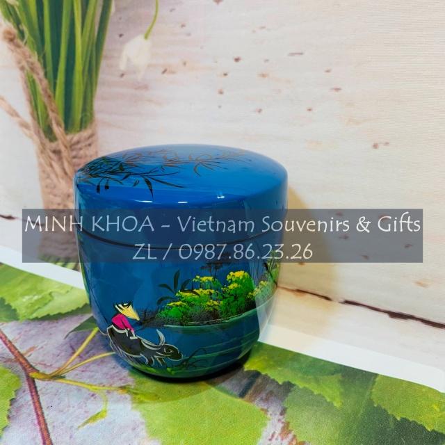 Hũ Lọ Đựng Trà Sơn Mài Đựng Kẹo Vẽ Cảnh Đồng Quê Việt Nam - Vietnamese Lacquer Teapot