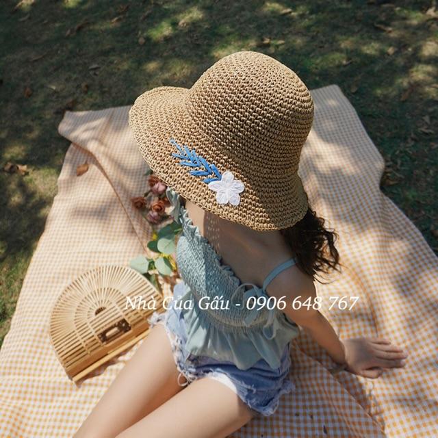 Nón cói thêu 1 cúc tinh tế