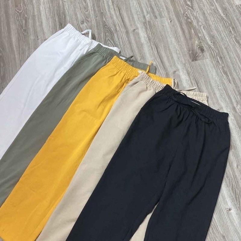 Quần Baggy Nữ Vải Đũi Thái Cạp Chun Nhẹ Mát