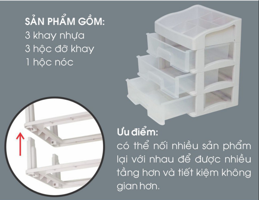 Kệ Đựng Mỹ Phẩm Đồ Trang Điểm Trang Sức 4 Tầng Ngăn Kéo Tiện Dụng