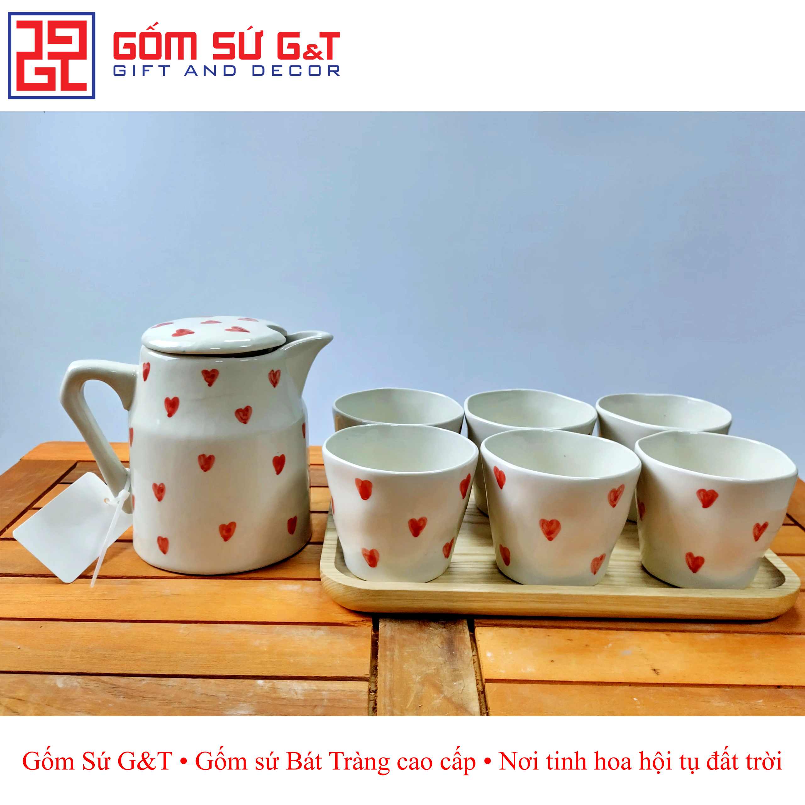 Bộ tích trà vẽ tim xuất Nhật Gốm Sứ G&T