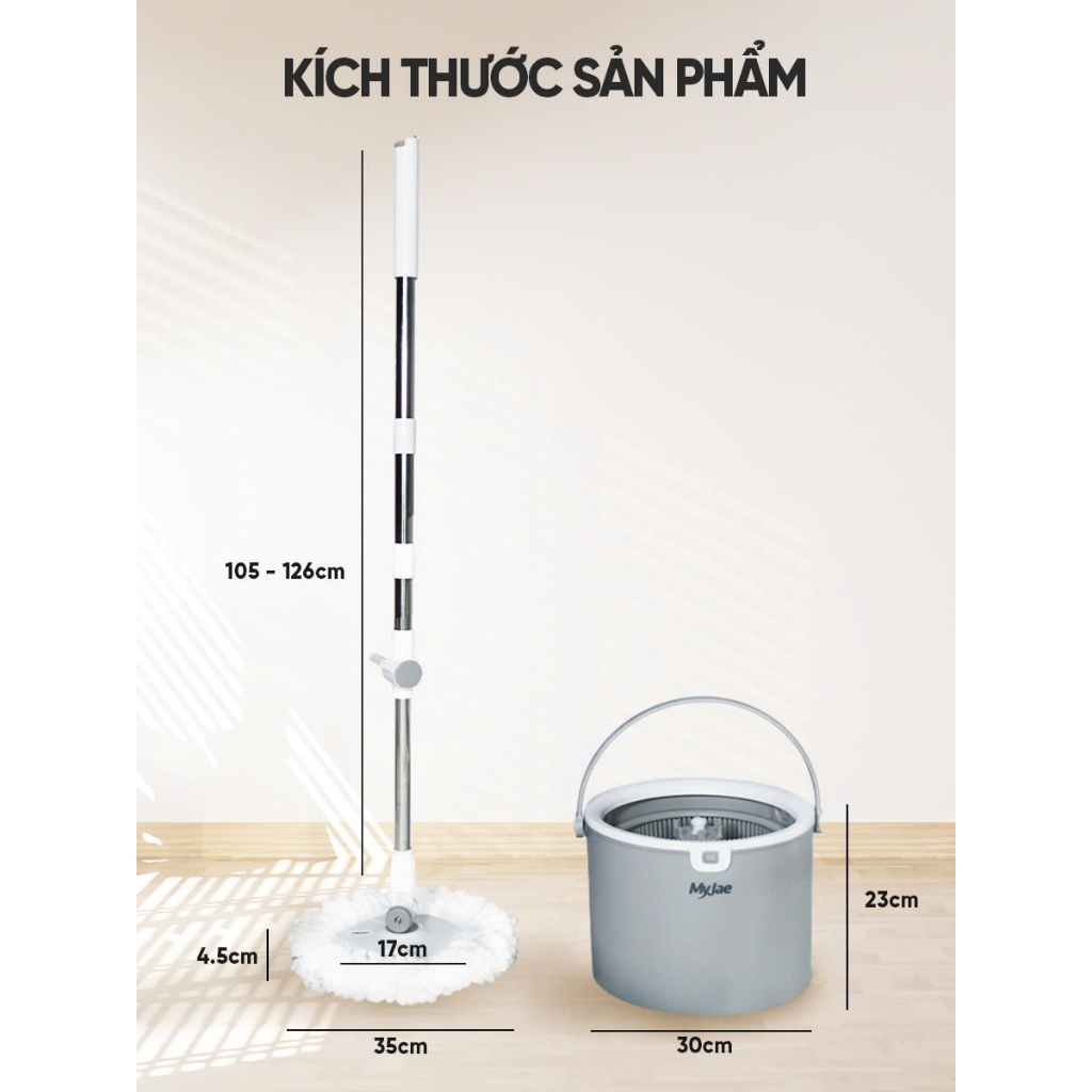 Thùng Lau Nhà Tròn MyJae Tiện Lợi Thông Minh Giặt Vắt 2 Trong 1