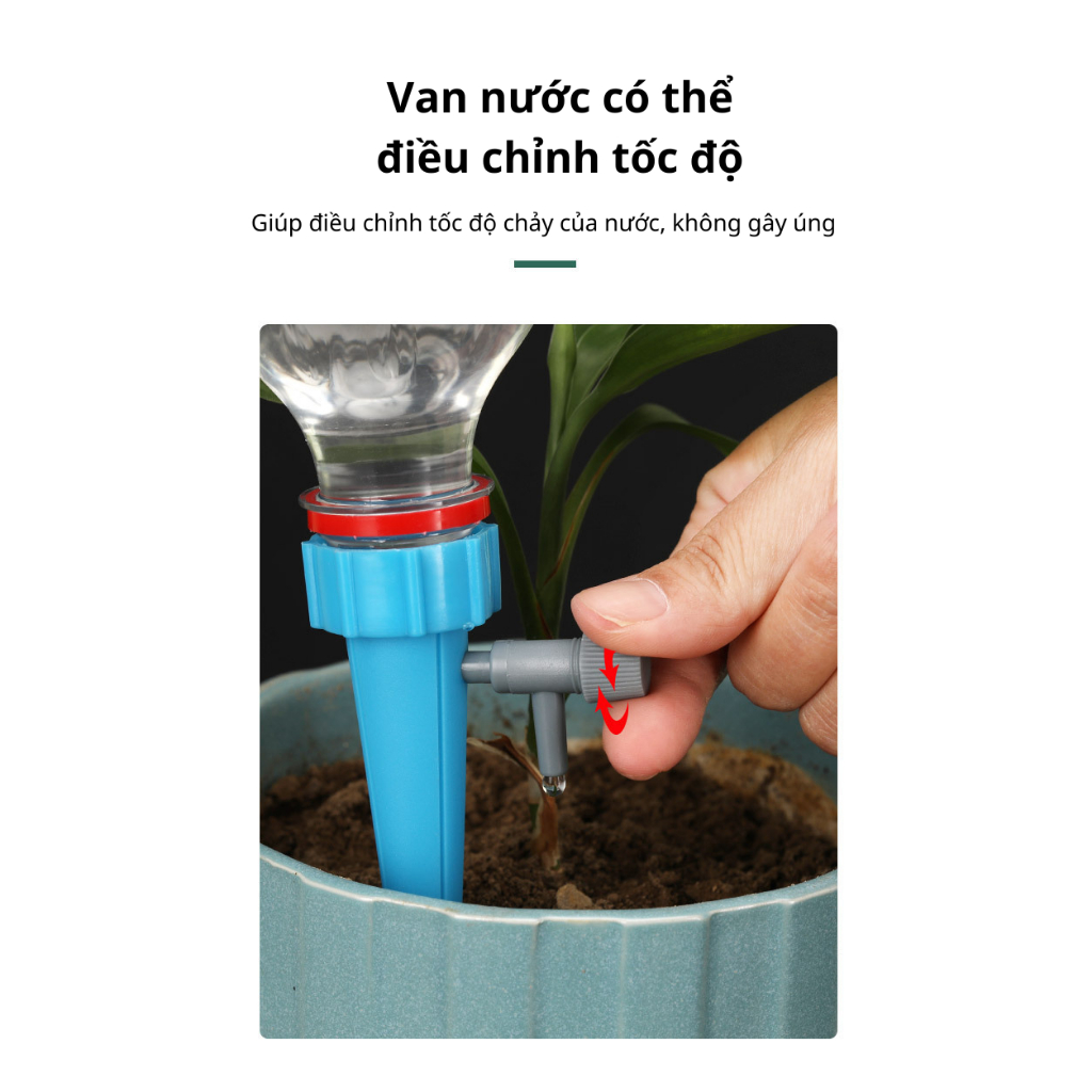 Set 5 Đầu Tưới Cây Nhỏ GIọt Thông Minh, Đầu Tưới Nhỏ Giọt Gắn Chai Nước Tự Động Tưới Cây, Chỉnh Được Lượng Nước Pots, garden decor