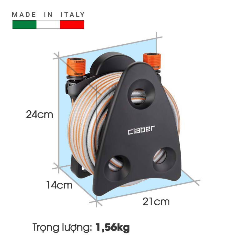 Bộ cuộn ống nước tưới cây 4 kiểu phun dài 10m Mini Set Claber 9031, hàng Ý, tưới cây tiện lợi cho các khu vực nhỏ