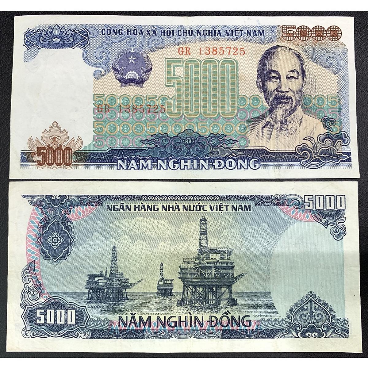Tiền 5000 đồng 1987 giàn khoan dấu khí ở Vùng Tàu, chất lượng đẹp