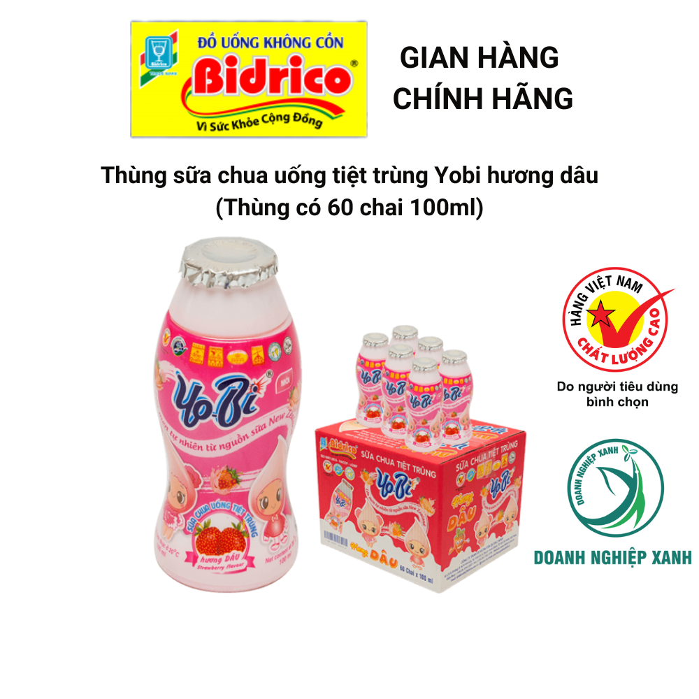 Sữa Chua Uống Tiệt Trùng Yobi Hương Cam / Hương Dâu ( Thùng 60 chai 100ml ) - Sản phẩm của Bidrico