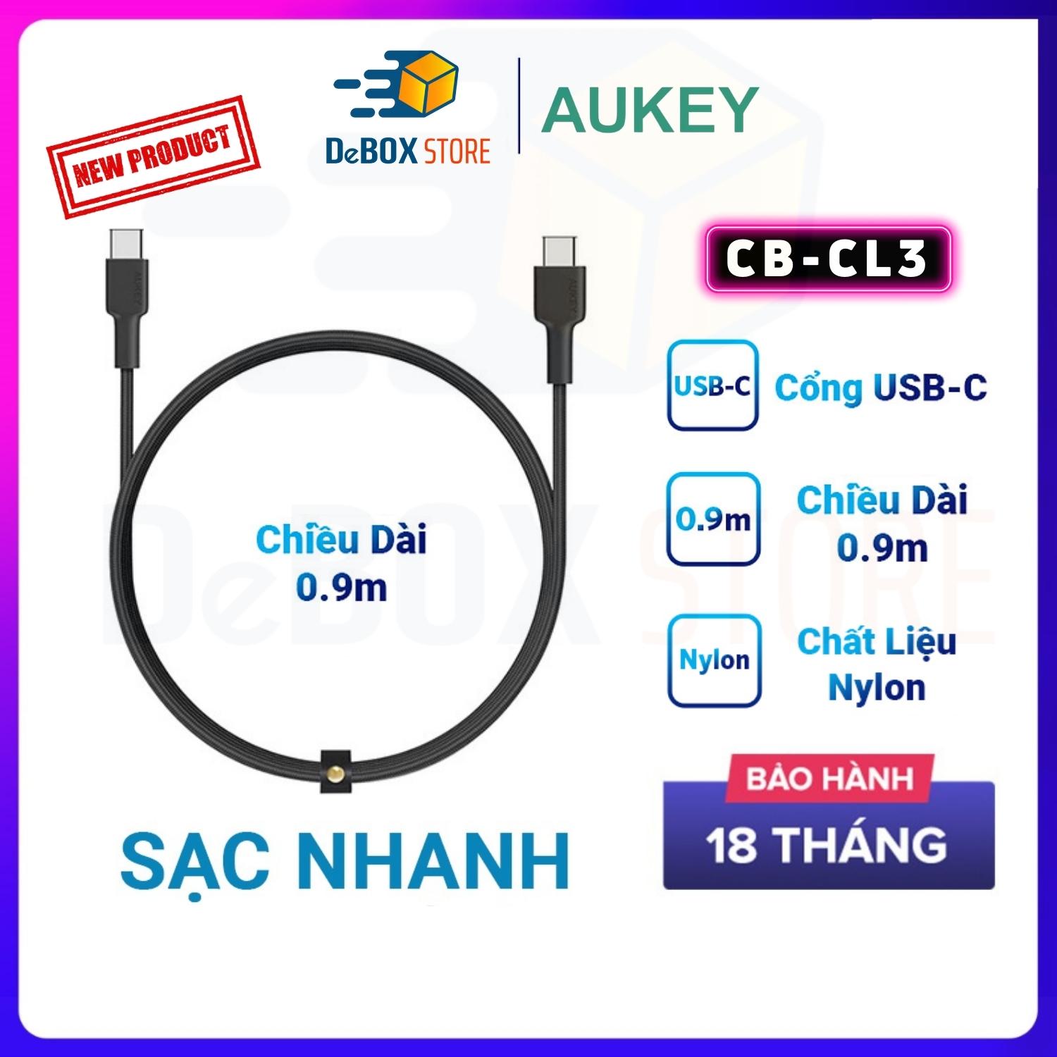 Cáp Sạc Nhanh IP12 Series cổng C to L Aukey CB-CL3 0.9m MFi,Hổ trợ sạc PD 22W - Hàng Chính Hãng