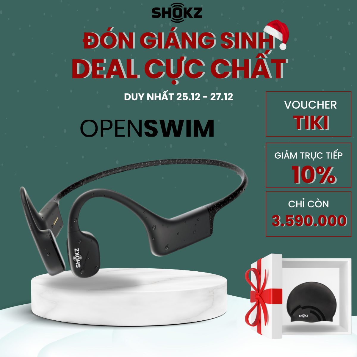 Tai Nghe Thể Thao Bơi Lội Shokz Openswim - Truyền Âm Thanh Qua Xương Chống Nước Ip68 - Dung Lượng Lưu Trữ 4Gb Cho 1200 Bài Hát - Hàng Chính Hãng - Màu Đen