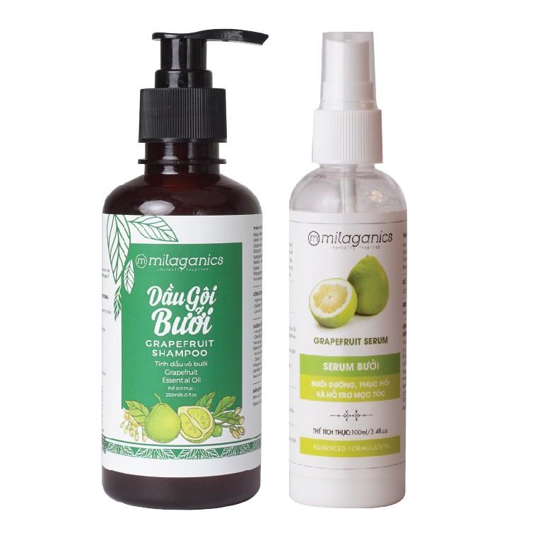 Combo Dầu Gội &amp; Serum Bưởi Kích Thích Mọc Tóc &amp; Ngăn Ngừa Rụng Tóc Từ Tinh Dầu Bưởi Nguyên Chất MILAGANICS (350ml/ Bộ)