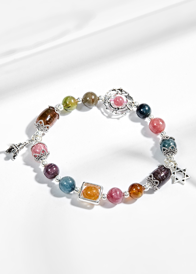 Vòng Tay Đá Tourmaline Đa Sắc Phối Charm Bạc Ngọc Quý Gemstones