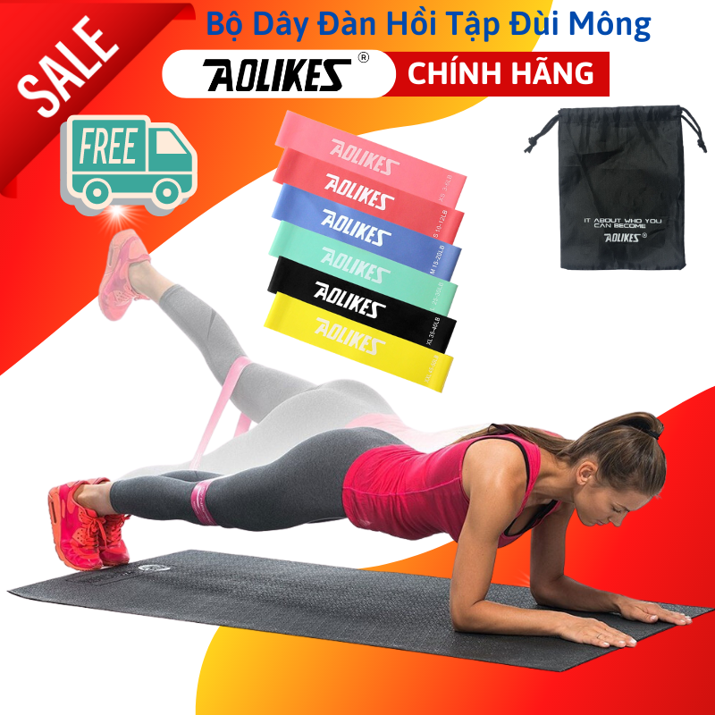 Bộ 6 Dây Đàn Hồi Kháng Lực Tập Mông Miniband Aolikes, tập gym cao câp 3601 AL3601 - Chính Hãng