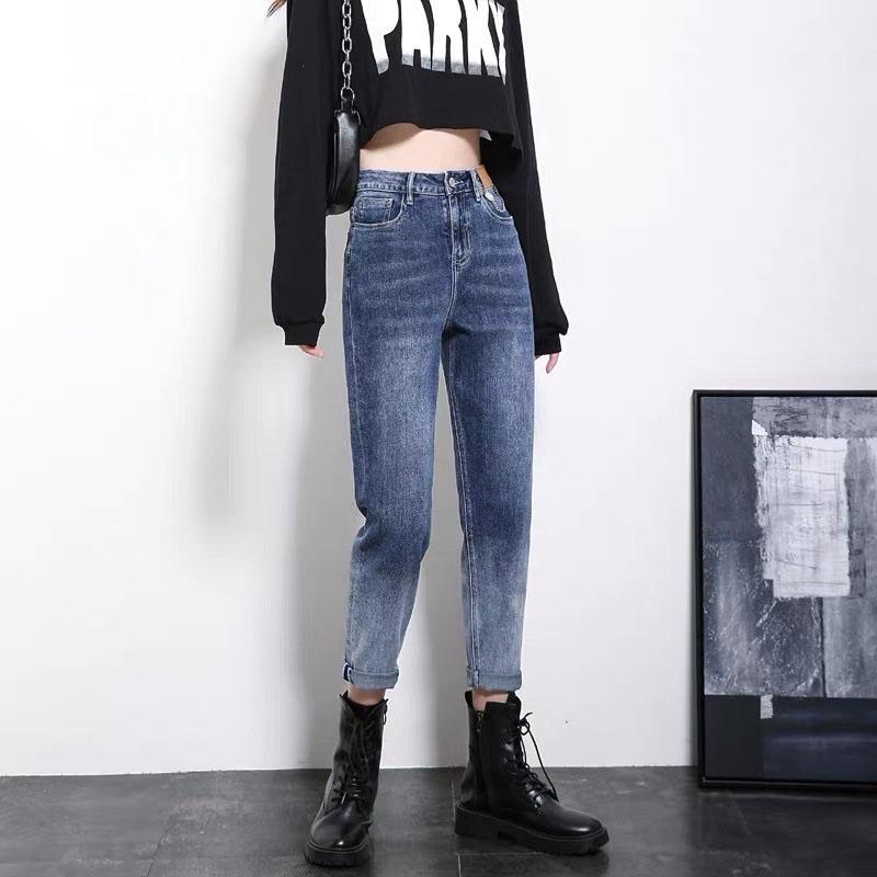 Quần jean dài BigSize phom Baggy / boyfriend co dãn mạnh, lưng cao, màu xanh was loang Ombre 4200 hottrend