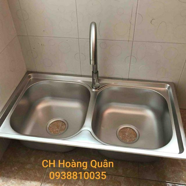 CHẬU RỬA 2 HỘC 78*43 + KÈM BỘ XẢ + VÒI + DÂY CẤP