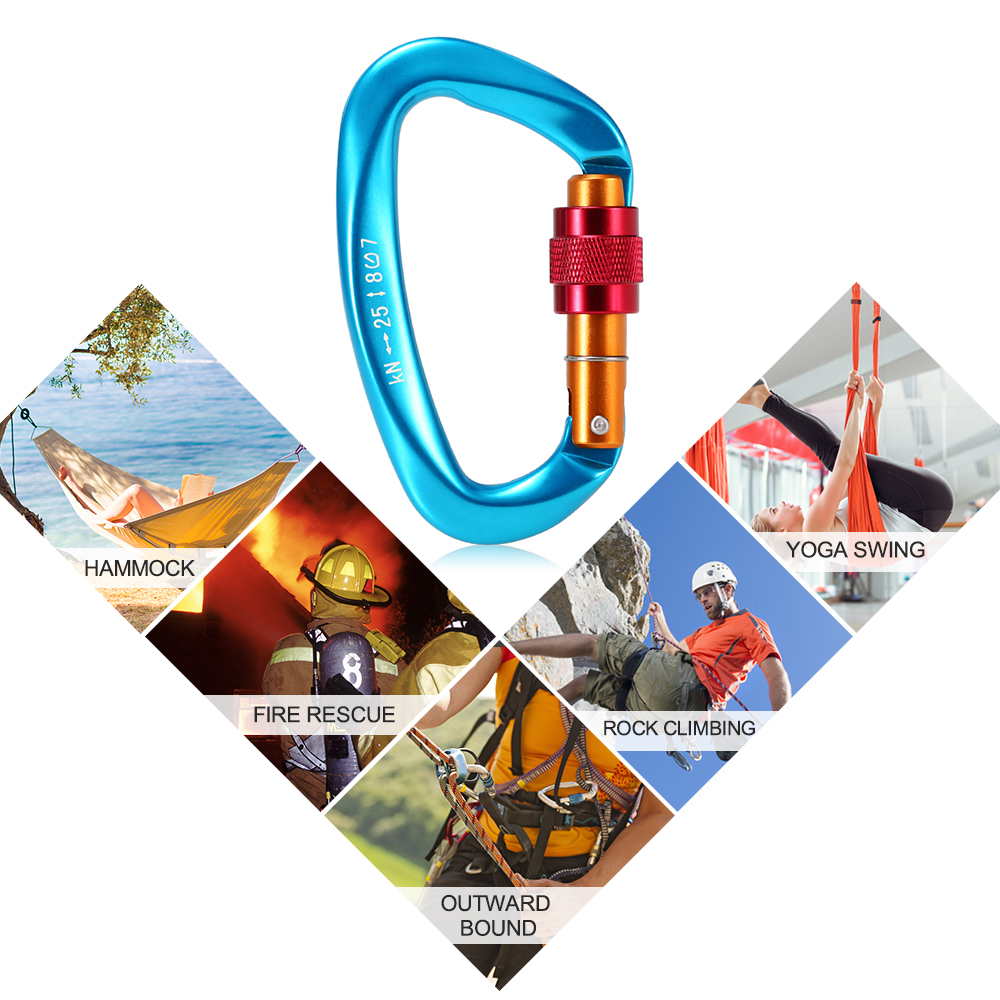 Móc khóa Carabiner chữ D 25KN đa năng, dã ngoại
