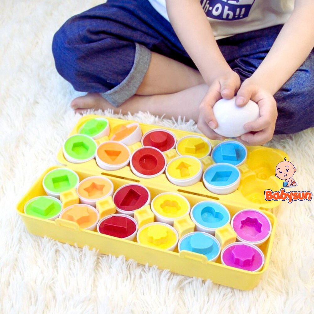 Trò chơi trứng matching egg, sét trứng ghép đôi matching đầu đời cho bé loại cao cấp có khay đựng 12 quả to