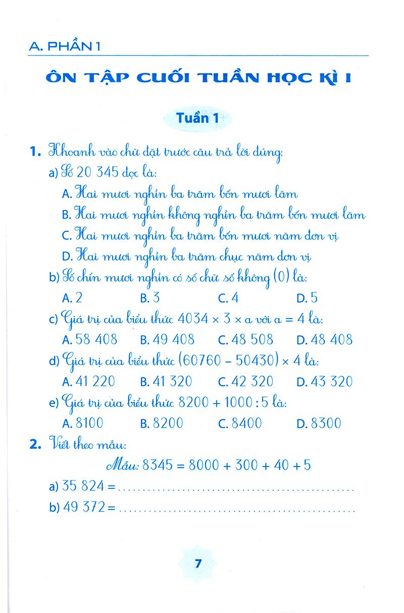 Vở Bài Tập Môn Toán Học Kì 1 (Lớp 4)