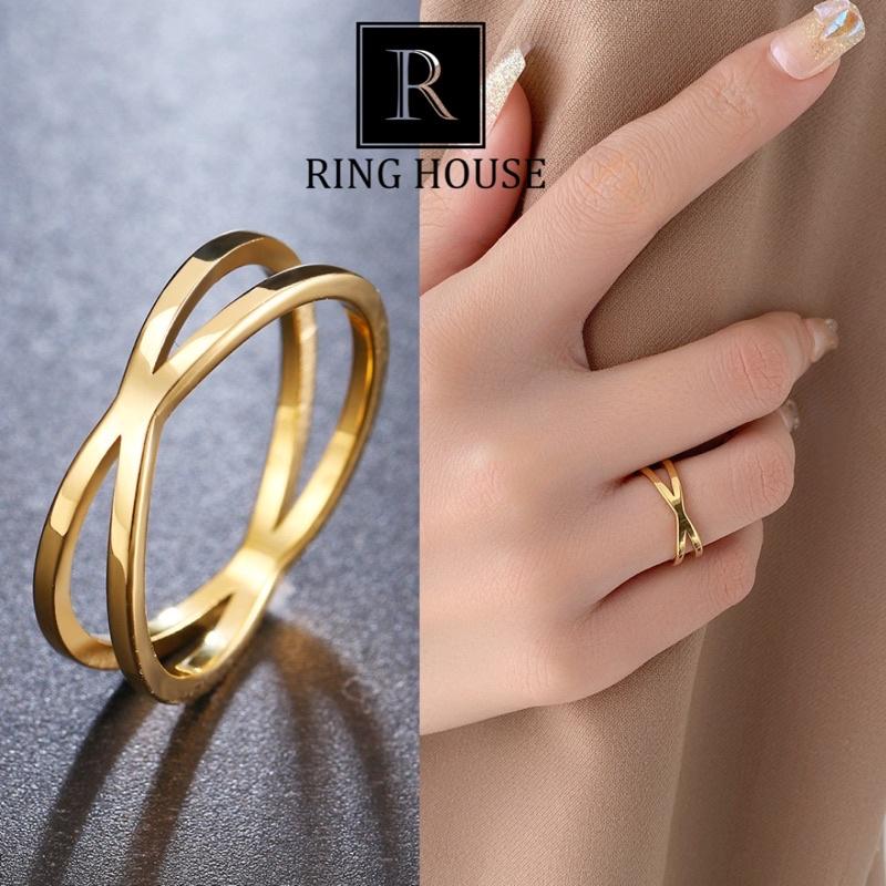 R13 Nhẫn nữ titan không đen đan chéo đẹp
