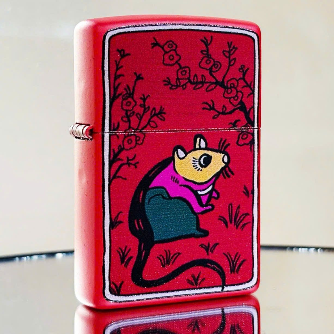 Bật lửa Zippo Year of the Rat - Phiên Bản 12 Con Giáp (Tuổi Tý) Thiết Kế Việt Nam, Sơn Tĩnh Điện Đỏ May Mắn Chính Hãng