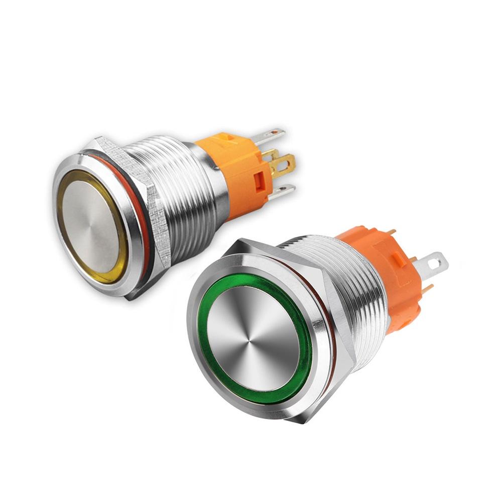 Nút công tắc nhấn nhả tự phục hồi có đèn LED 16mm 3-6V, 12-24V, 110-220V Thân vỏ Kim loại chống nước