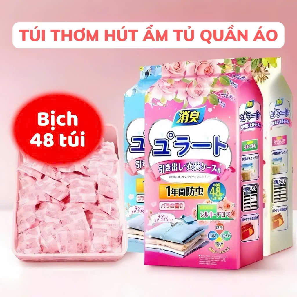 Set 3 Gói 3 Màu Thơm Hút Ẩm Long Não, Chống Ẩm Mốc, Đuổi Côn Trùng Tủ Quần Áo, Tủ Giày (Bịch 48 Túi) - HÀNG CHÍNH HÃNG MINIIN