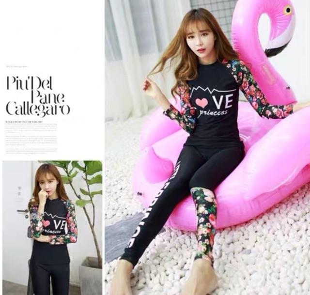 Đồ bơi tay dài quần dài hoa đen