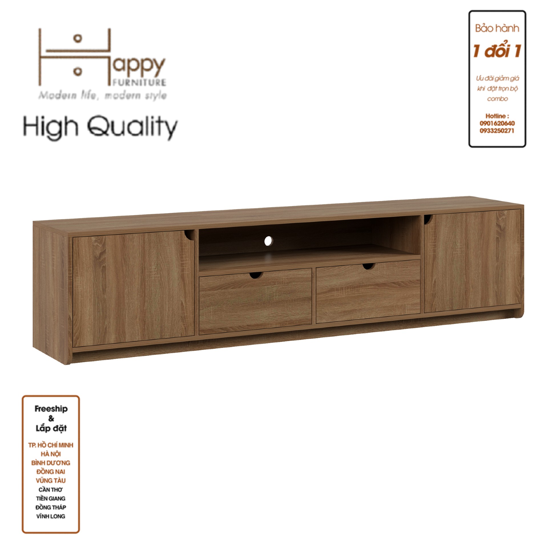 [Happy Home Furniture] CIRCLE , Kệ TIVI 2 cánh mở - 2 ngăn kéo , 200cm x 40cm x 48cm ( DxRxC), KTV_018
