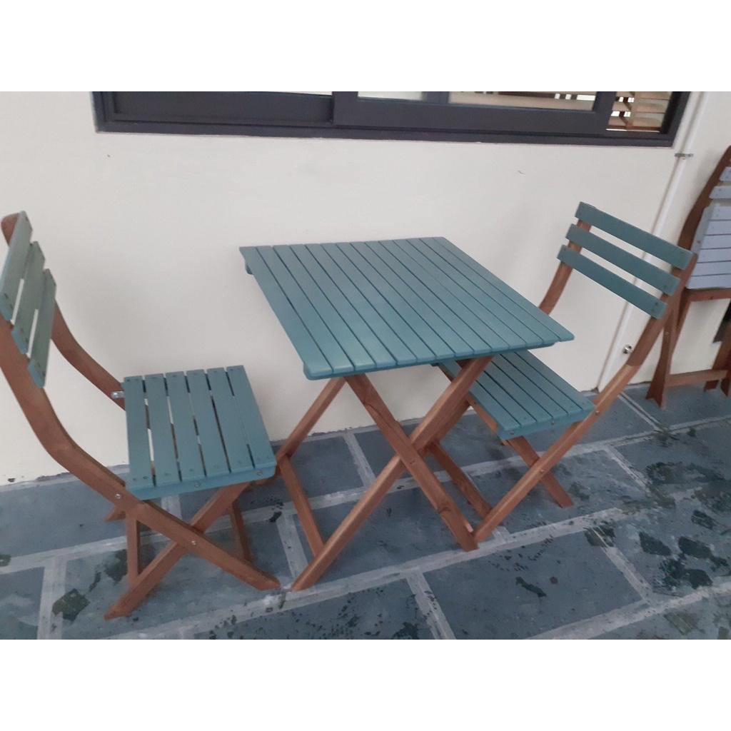 Bộ bàn ghế Bistro gỗ tự nhiên chuyên làm bàn cafe ban công sân vườn - Bàn &amp; 2 Ghế Ban Công Chung Cư Xuất Khẩu Hàn Quốc