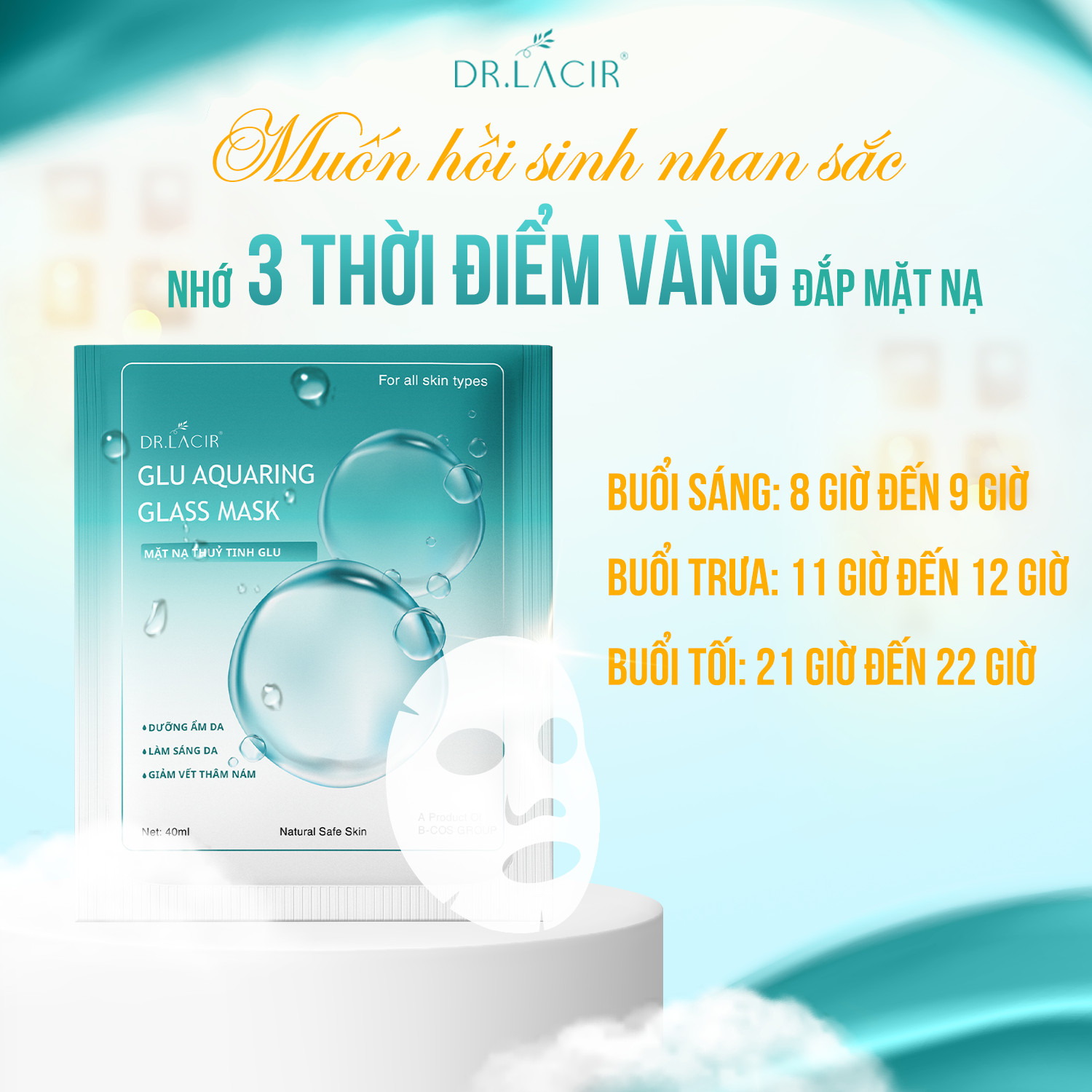 Mặt Nạ Thuỷ Tinh Glutathione Dr Lacir - Glu Aquaring Glass Mask: Dưỡng Ẩm Da, Làm Sáng Da. Giảm Vết Thâm Nám