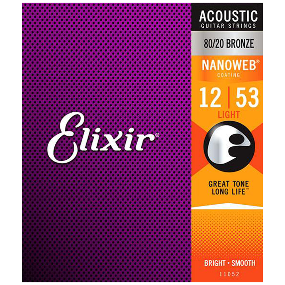 Elixir 11052 - Dây Đàn Acoustic Guitar Cỡ 12 (.012-.053) - 80/20 Bronze Strings Light - Hãng phân phối chính thức (Bộ Dây Ghi-ta phủ lớp Nanoweb cao cấp) - Kèm Móng Gảy DreamMaker