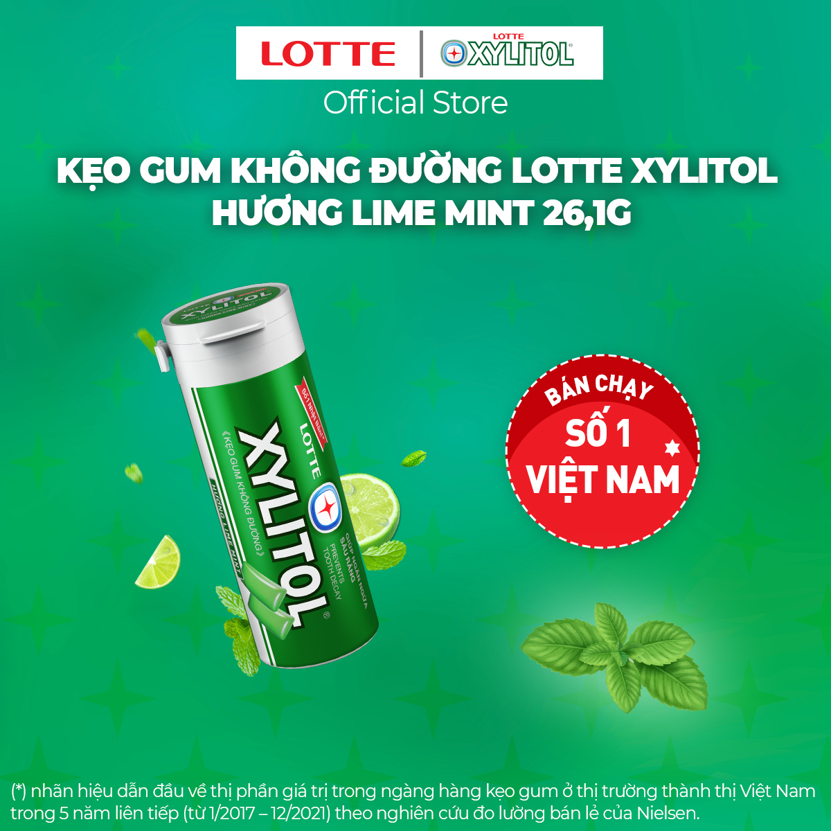 Combo 12 hũ Kẹo Gum không đường Lotte Xylitol - Hương Lime Mint 26,1 g