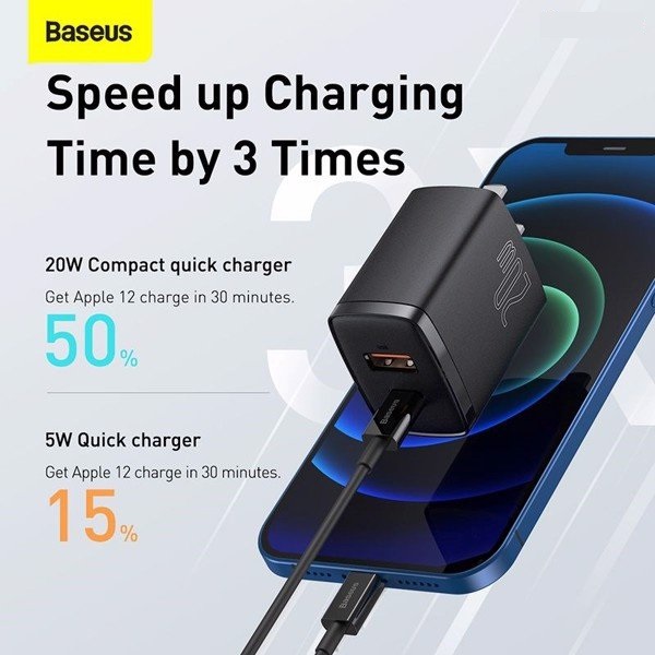 Adapter cóc củ sạc nhanh 20W đa năng USB A &amp; PD Type C hiệu Baseus Compact Quick Charger chuẩn sạc nhanh PD 3.0 &amp; QC 3.0, công nghệ tản nhiệt BCT, chân cắm US-UK - hàng nhập khẩu