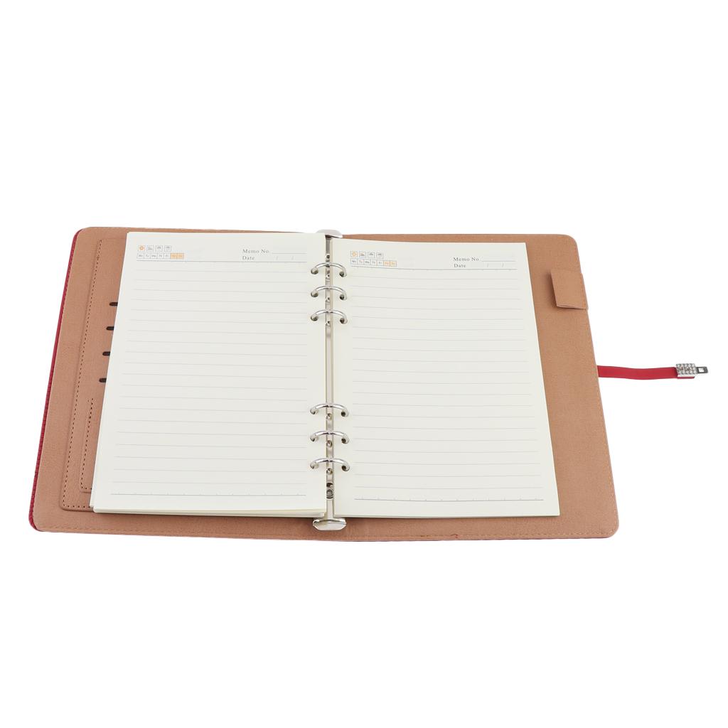 A5 Size Leather Notebook Loose Leaf Memo Diary Notebook with Buckle  Red