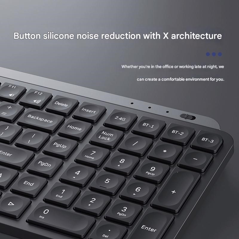 Bàn phím chuột không dây mini X107 - pin sạc - đa kết nối bluetooth 5.0 + Usb wireless 2.4G chống ồn cho pc laptop hàng nhập khẩu