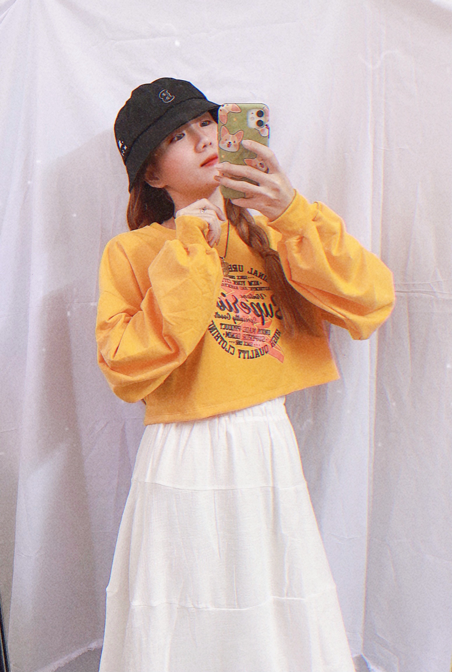 Áo Croptop Tay Dài Không Nón Vải Da Cá Dày Mịn - Chữ SUPERIOR