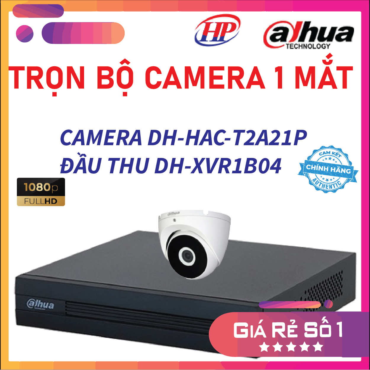 Bộ camera an ninh DH-HAC-T2A21P bán cầu hồng ngoại, vỏ kim loại (01/02/03/04 Mắt 2.0 MP)đầy đủ phụ kiện, Hàng chính hãng